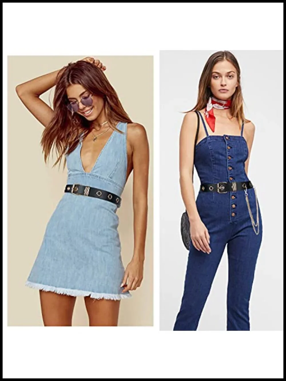 Grommet PU Leather Belt with Detachable Chain Punk Rock Waist Belt